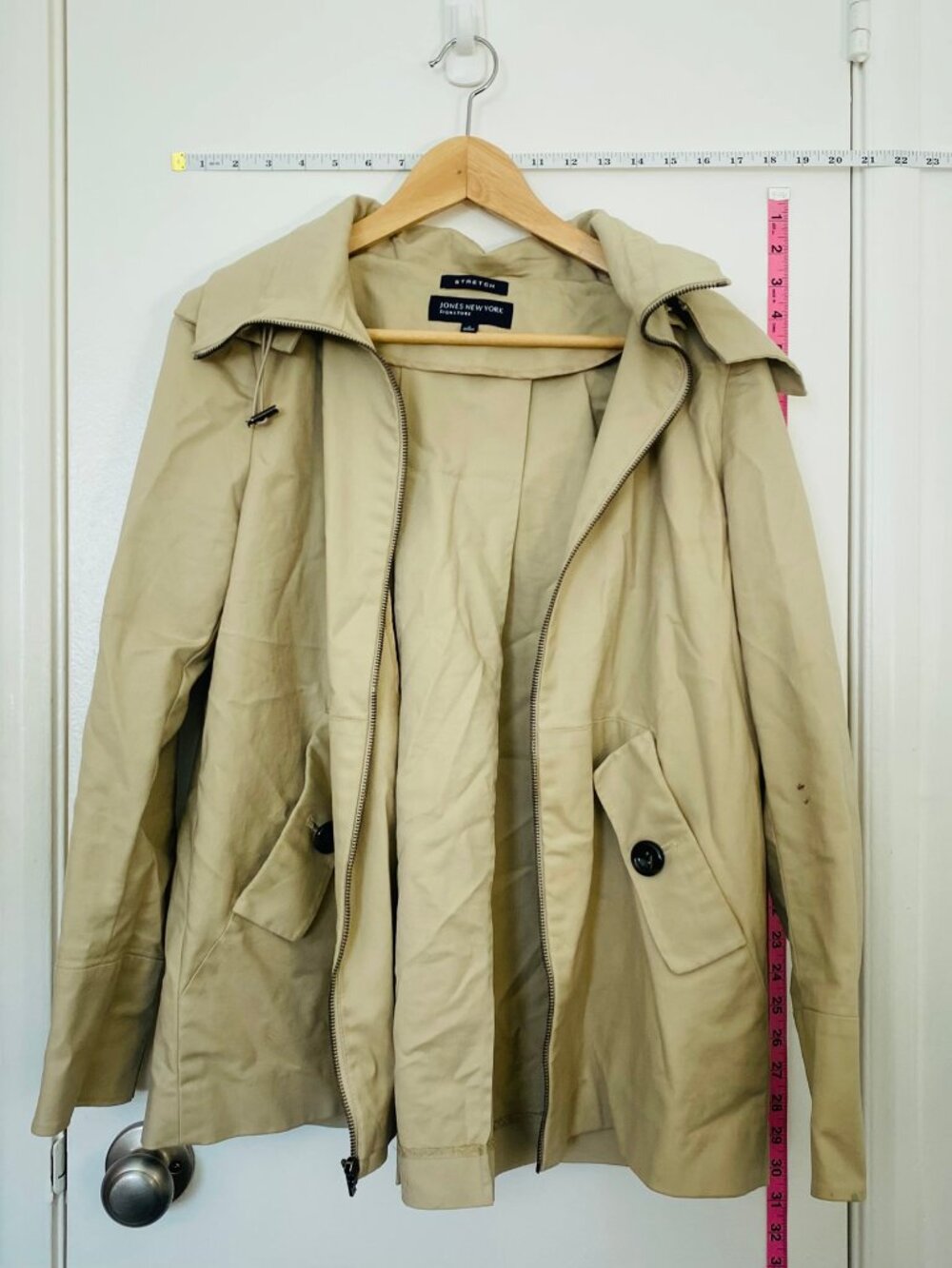 Jones New York Signature Tan Stretch Canvas Utility Zip Jacket